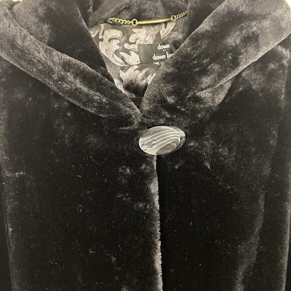 Dennis Basso Faux Fur Hooded Coat NWT Black 1X Zip Front Knee Length - Picture 4 of 7